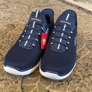 Skechers Dark Blue Slip-On Shoes with White Soles